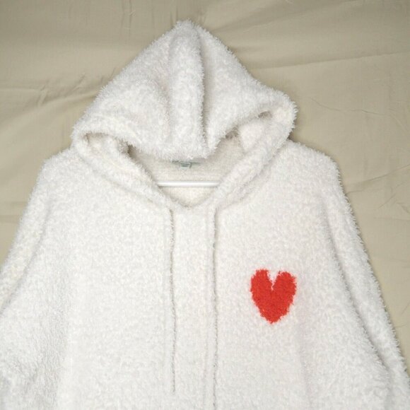 Aerie Soft Hooded White Sweater Heart Detail Teddy Fleece Oversized Women's Smal - Picture 2 of 13